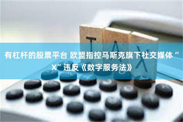 有杠杆的股票平台 欧盟指控马斯克旗下社交媒体“X”违反《数字服务法》